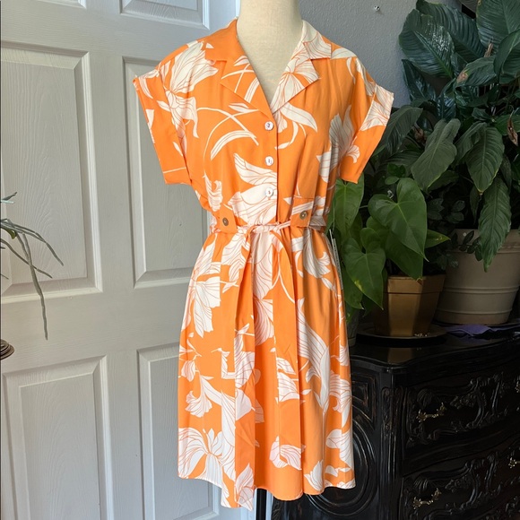 Luxology Vibrant Orange and White Floral Dress - Picture 1 of 7